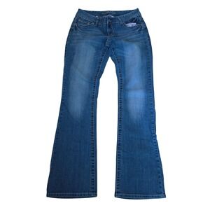 Maurices Bootcut Jeans Medium Dark Wash Embroidered Pockets Size 7/8 Long